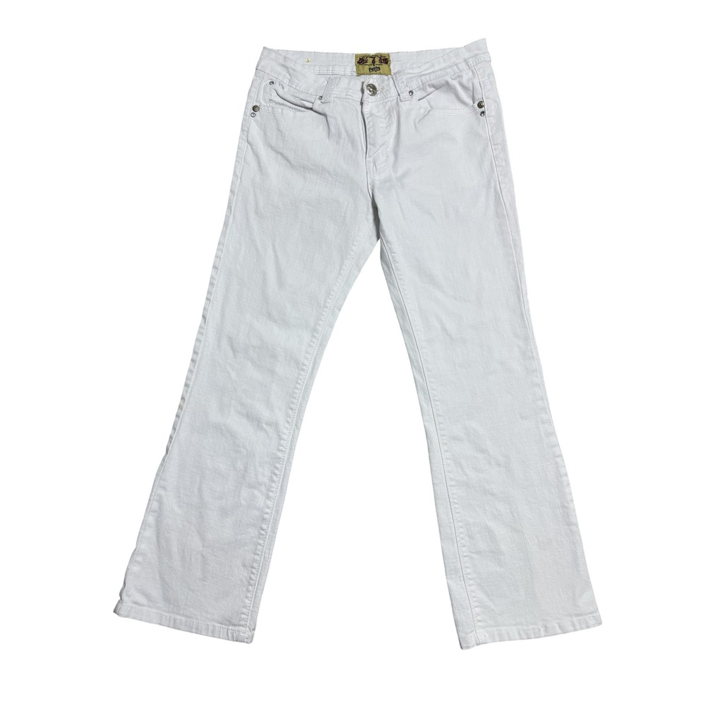 Jeans Womens Petite 8 White Straight Leg‎ Embroidered Flap Pocket Stretch Denim